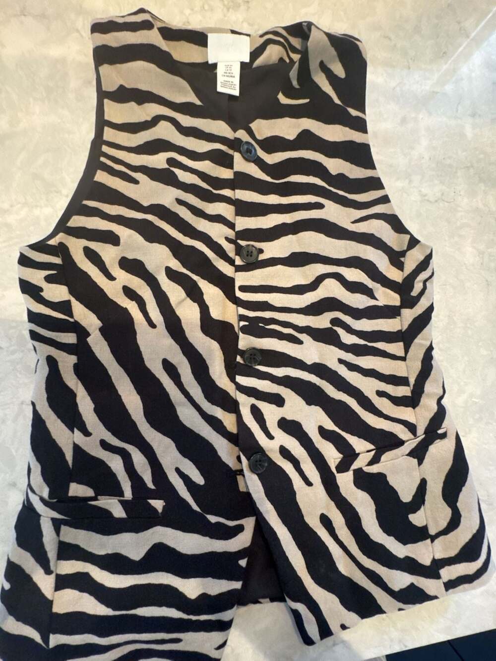 H&M Zebra Print Vest Size XS Black White Linen Blend